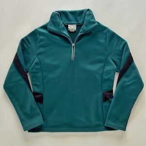 Sahalie Teal Quarter Zip Fleece Pullover Black Panels Size M Spring Layer